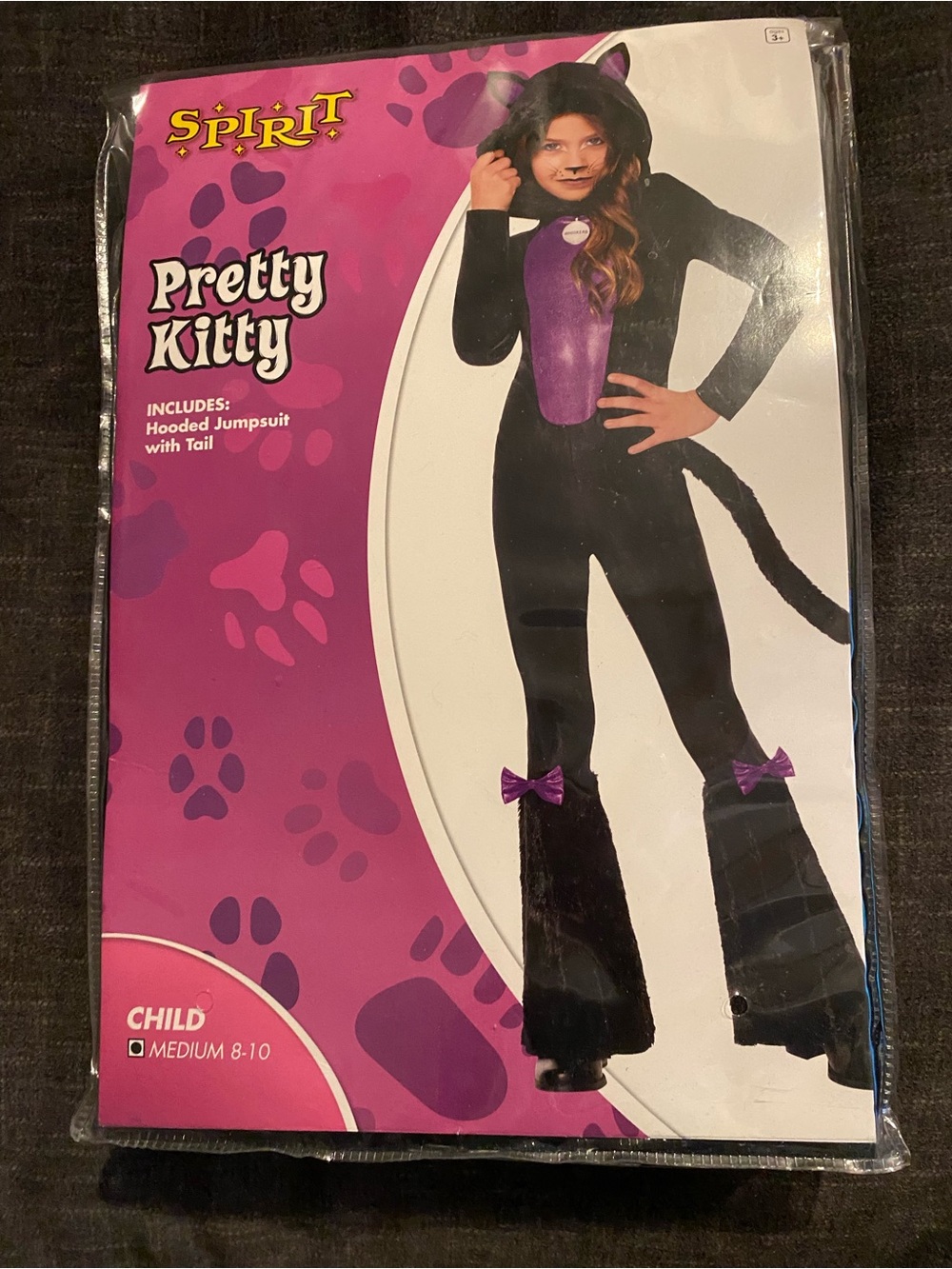 Spirit Halloween Pretty Kitty Hooded Jumpsuit Costume - Black & Purple